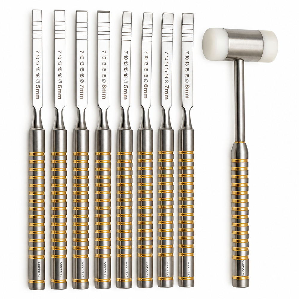 Bone Chisels & Mallet (Set of 9)